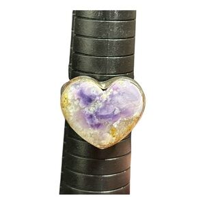 925 Sterling Silver Heart-Shaped Purple Opal Stone Ring Size 10